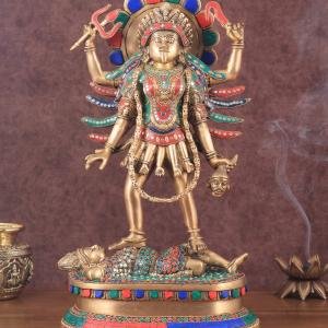 Pure Brass Kali Mata Idol with Stonework | 18" Four-Armed Divine Art | 9.5kg Sacred Masterpiece | Meenakari Beauty | Jaipurio